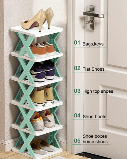 Stackable Narrow Shoe Rack – 6-Tier Space-Saving Storage Organizer