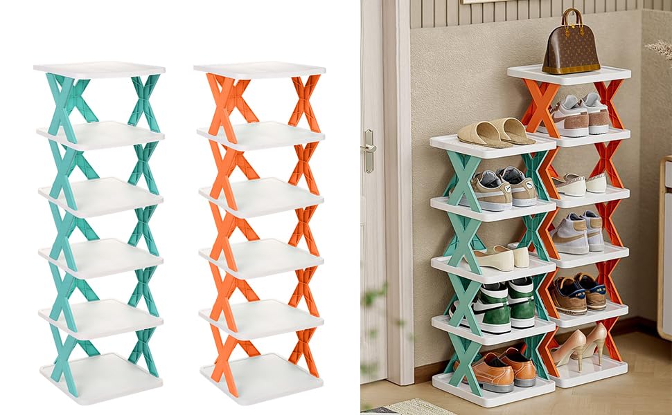 Stackable Narrow Shoe Rack – 6-Tier Space-Saving Storage Organizer